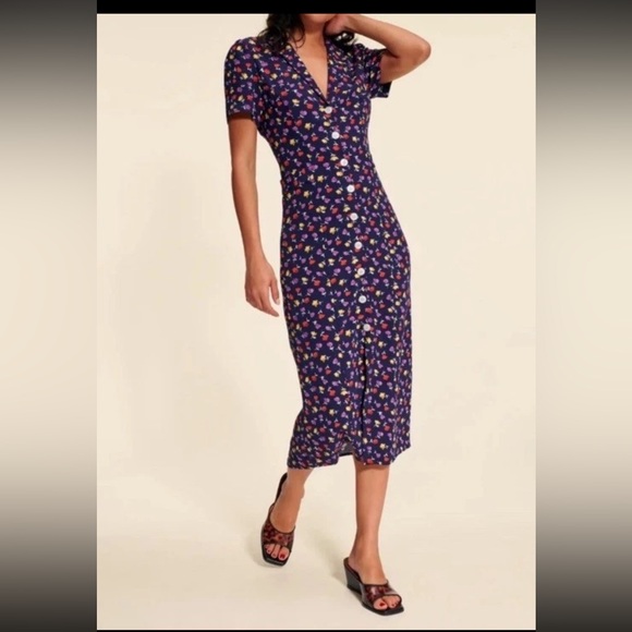 Rouje Dresses & Skirts - Rouje Marin Navy Floral Button-Front Midi Dress Size 34